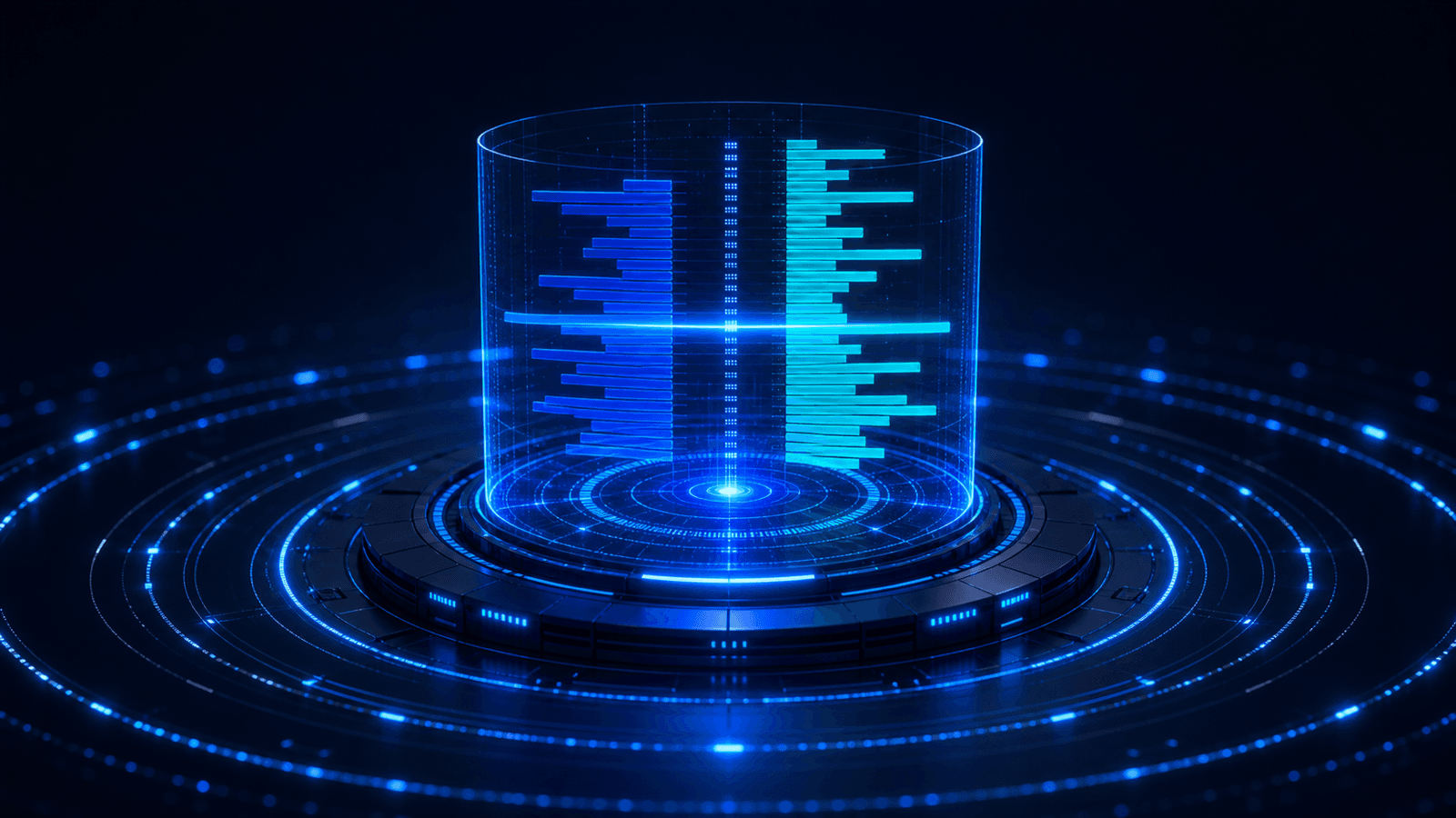 Stylized prediction-market order book with bid and ask depth, a central price ladder, and a magnified liquidity level